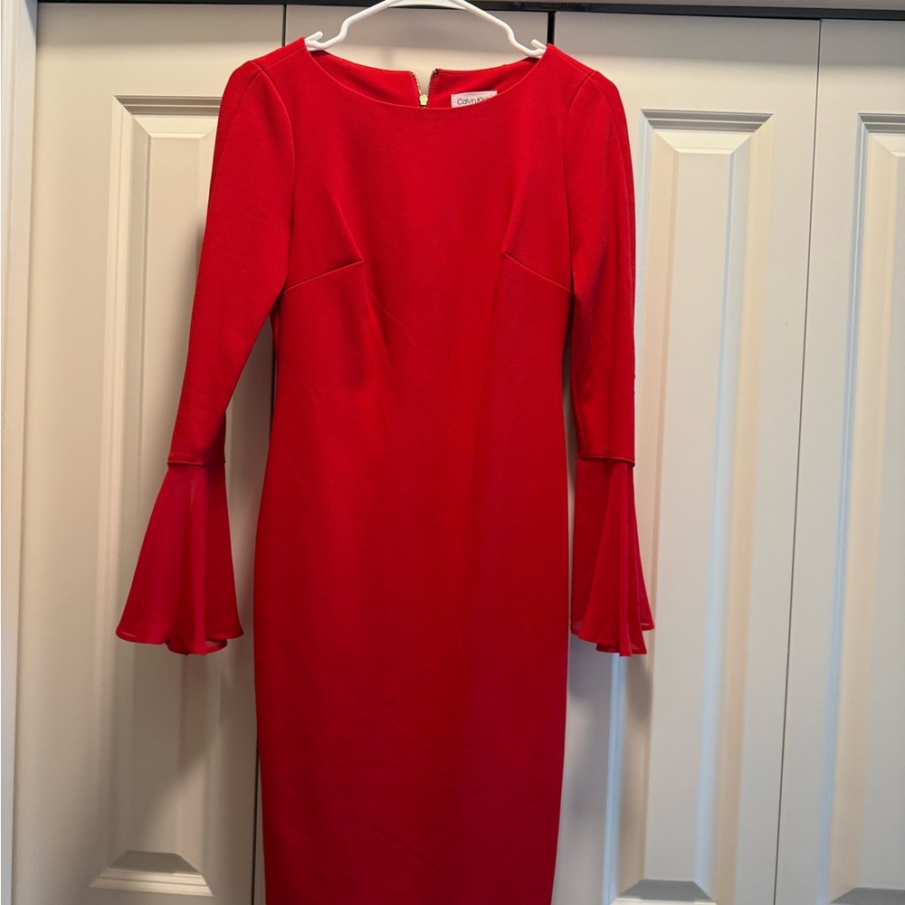 Calvin Klein Vibrant Red Long Sleeve Dress
